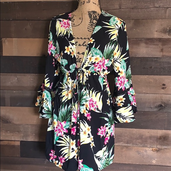 blue island Tops - Tropical print kimono